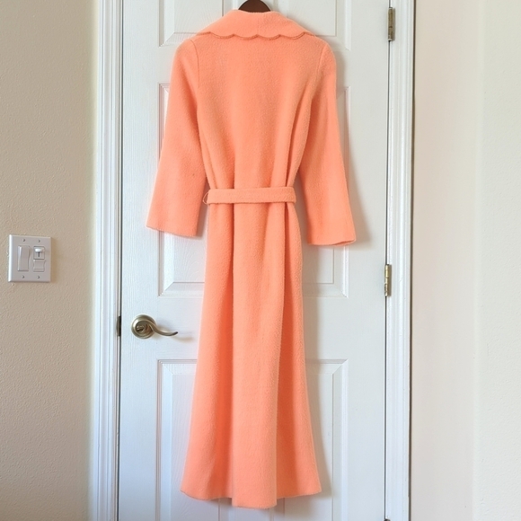 Wildcrest 80's Vintage Fuzzy Scalloped Collar Long Sleeve Maxi Robe Neon Peach S - Picture 14 of 16